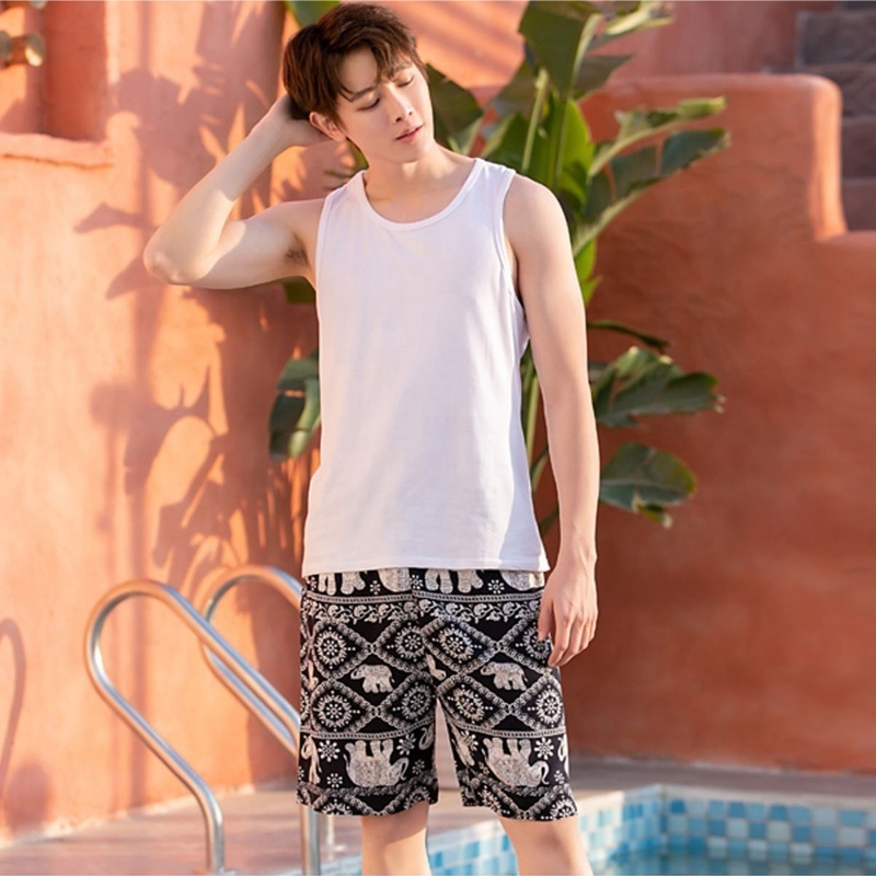 New Summer Men Short Beach Shorts Cotton Elephant Shorts Pants Thailand for Mens Trousers with Pockets Belt