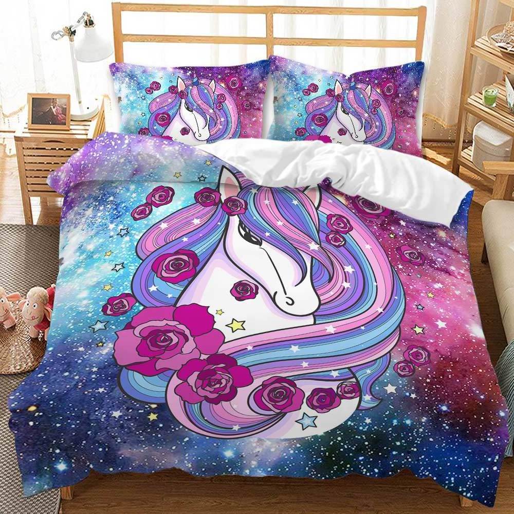 Kids Girls Pink 3D Bedding Set Duvet Cover Animal Printed Queen King Hot Sale Cartoon Unicorn Size Home Bedclothes