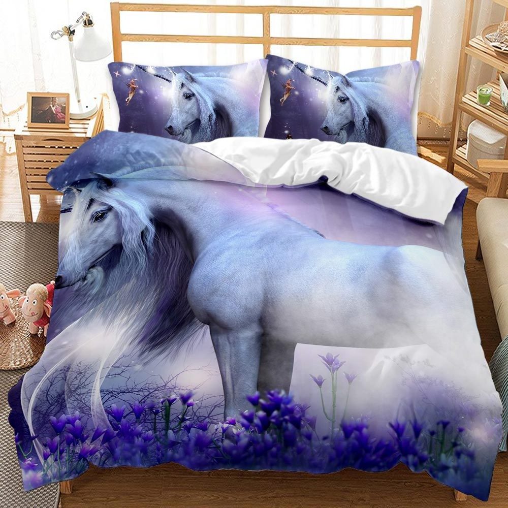 Kids Girls Pink 3D Bedding Set Duvet Cover Animal Printed Queen King Hot Sale Cartoon Unicorn Size Home Bedclothes