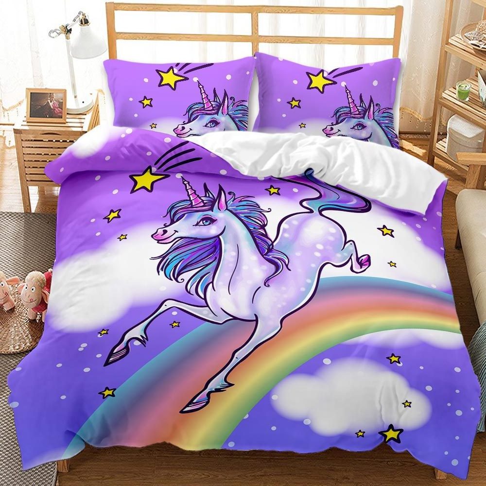 Kids Girls Pink 3D Bedding Set Duvet Cover Animal Printed Queen King Hot Sale Cartoon Unicorn Size Home Bedclothes