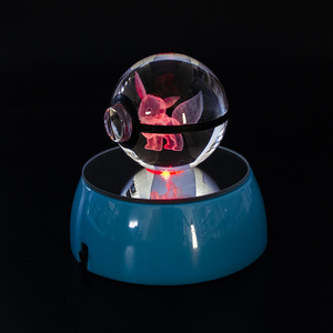 Personalize custom k9 3d laser engraving carved photo logo crystal ball wholesale 80mm poke crystal ball with led base