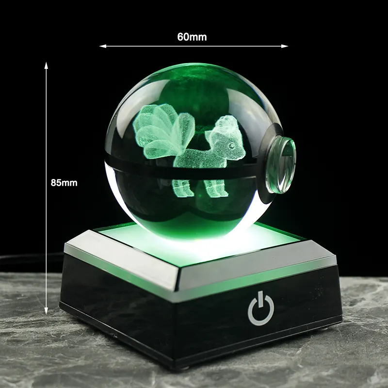 Dropshipping K9 crystal Poke mon Go 3D Ball custom 3d logo Crystal Led Poke ball with led base