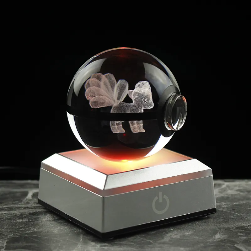 Dropshipping K9 crystal Poke mon Go 3D Ball custom 3d logo Crystal Led Poke ball with led base