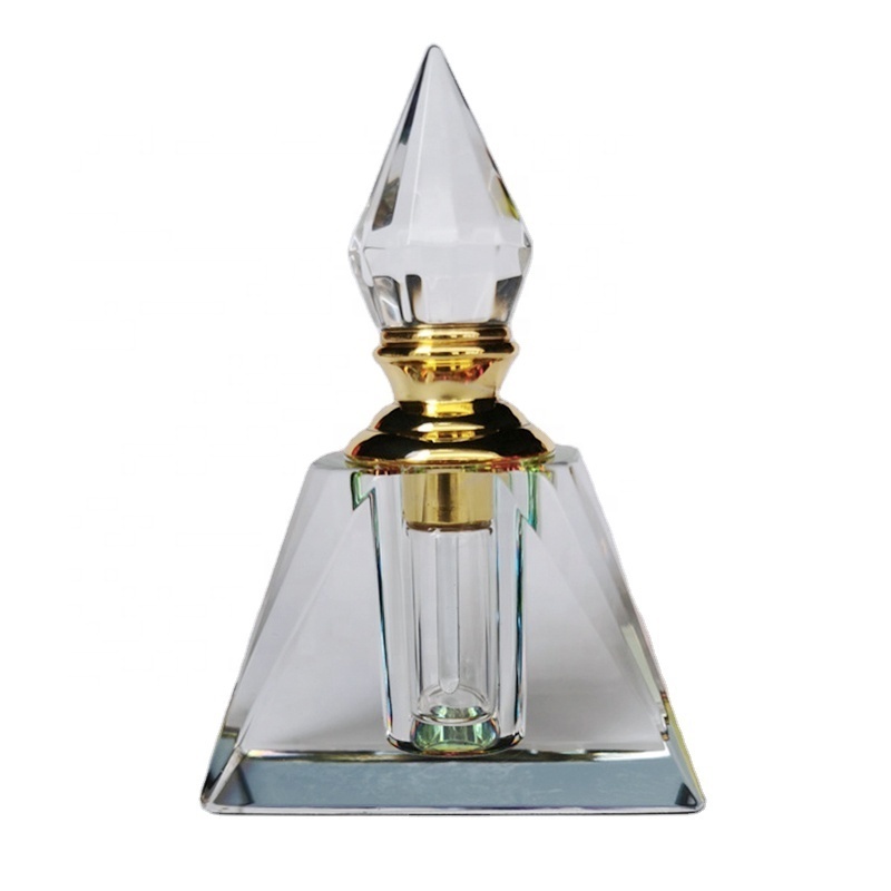 Custom Polished 3ml Triangular Pyramid Shaped Crystal Perfume Bottle Rainbow Glass Oil Bottle Perfume