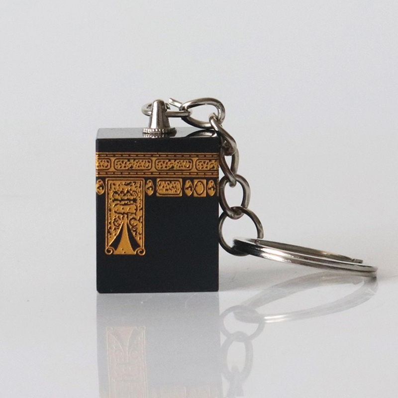 Custom Gold Engraving Crystal Kaaba Model Keychain For Religious Islamic Souvenir Gifts