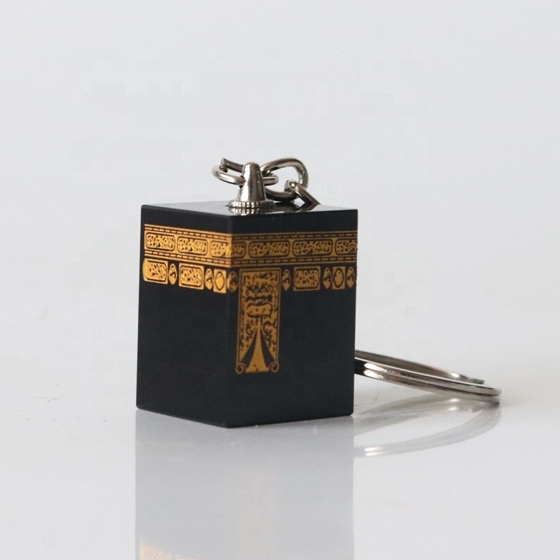 Custom Gold Engraving Crystal Kaaba Model Keychain For Religious Islamic Souvenir Gifts