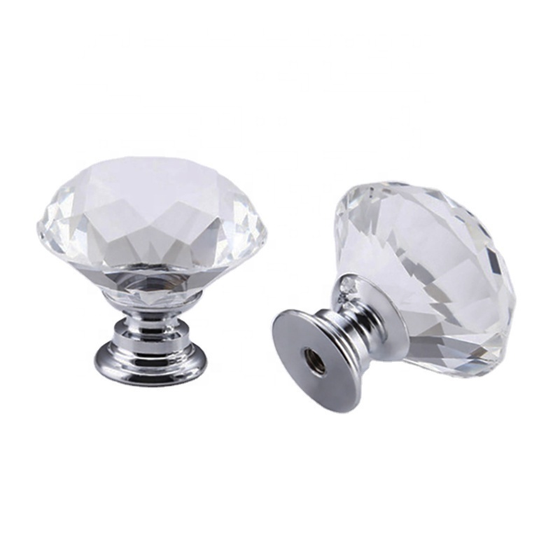 Decorative 30mm 40mm Clear Diamond Shaped Crystal Glass Pull Handle Cupboard Cabinet Drawer Door Furniture Knobs