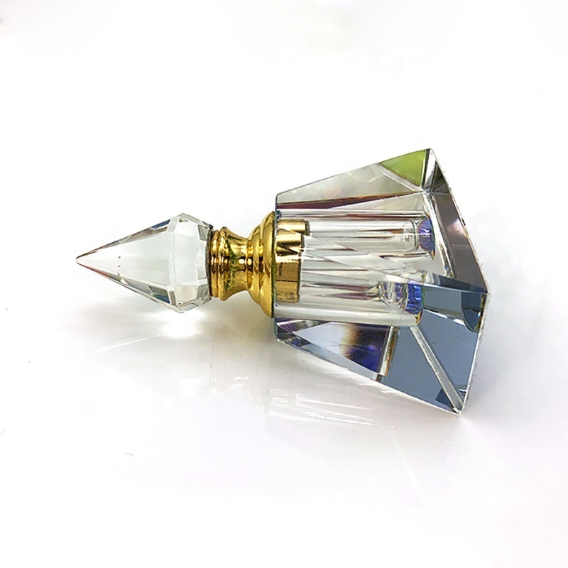 Custom Polished 3ml Triangular Pyramid Shaped Crystal Perfume Bottle Rainbow Glass Oil Bottle Perfume