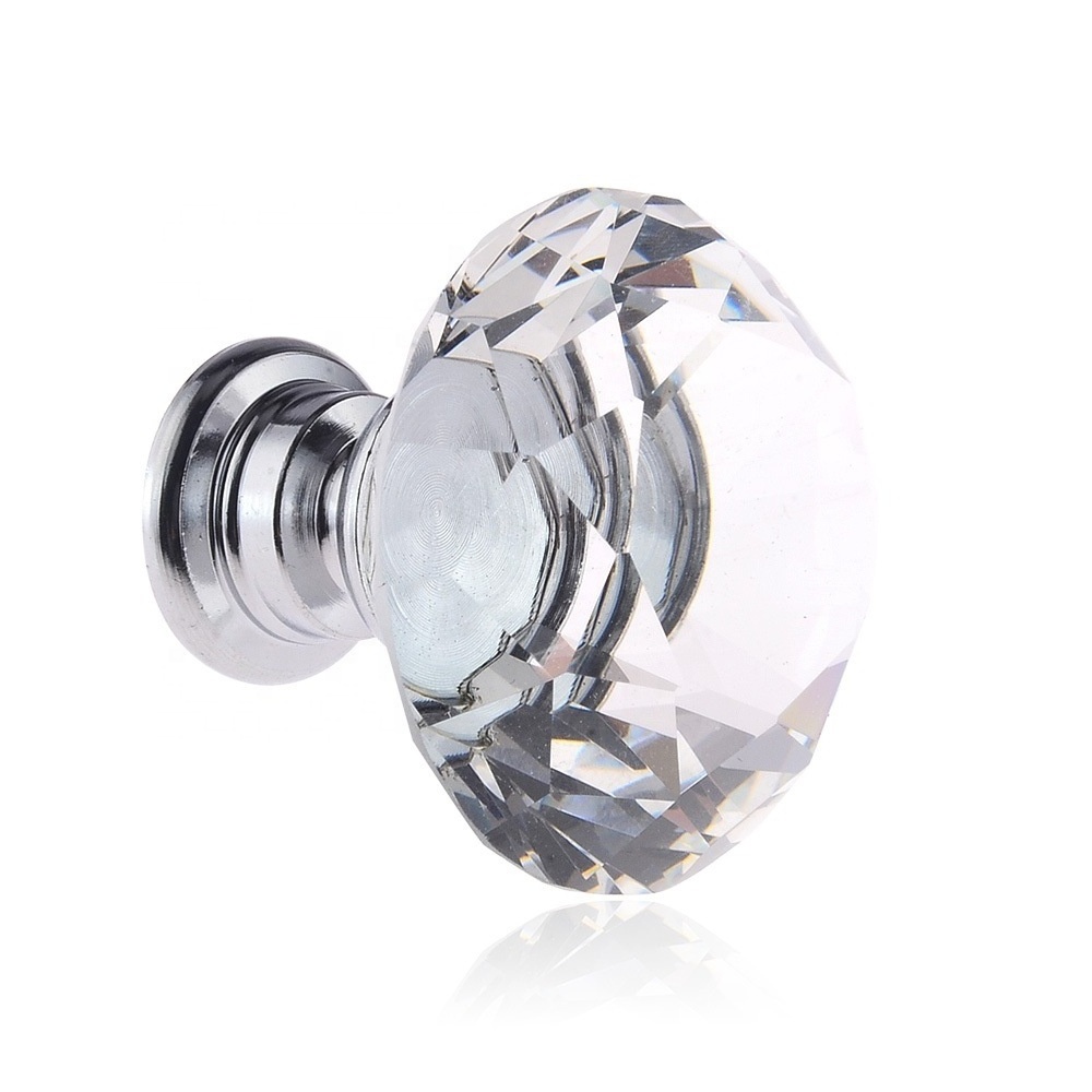 Decorative 30mm 40mm Clear Diamond Shaped Crystal Glass Pull Handle Cupboard Cabinet Drawer Door Furniture Knobs