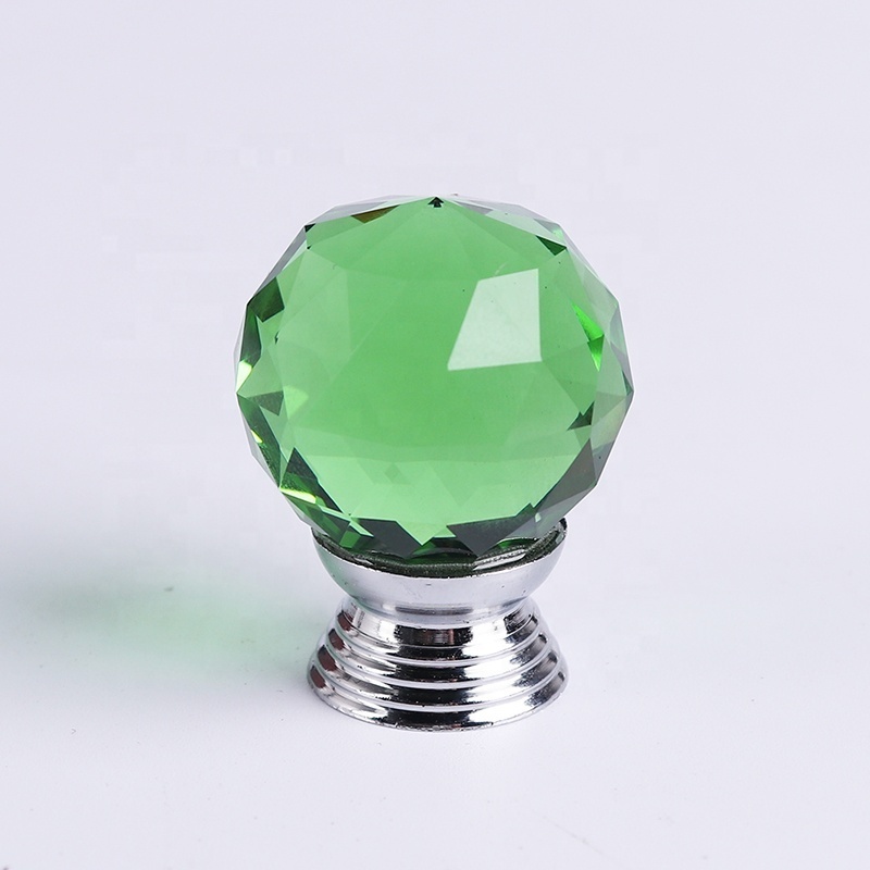 30mm Colored Round Faceted Crystal Wardrobe Furniture Kitchen Cabinet Glass Pull Handles Crystal Door Knobs