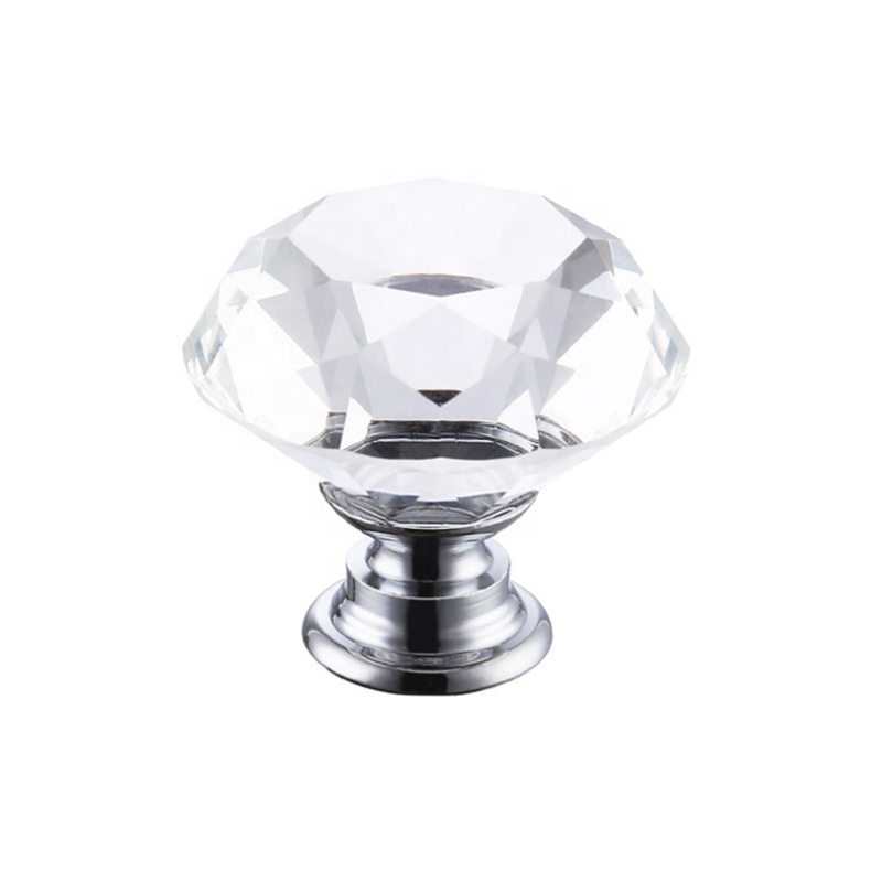 Decorative 30mm 40mm Clear Diamond Shaped Crystal Glass Pull Handle Cupboard Cabinet Drawer Door Furniture Knobs