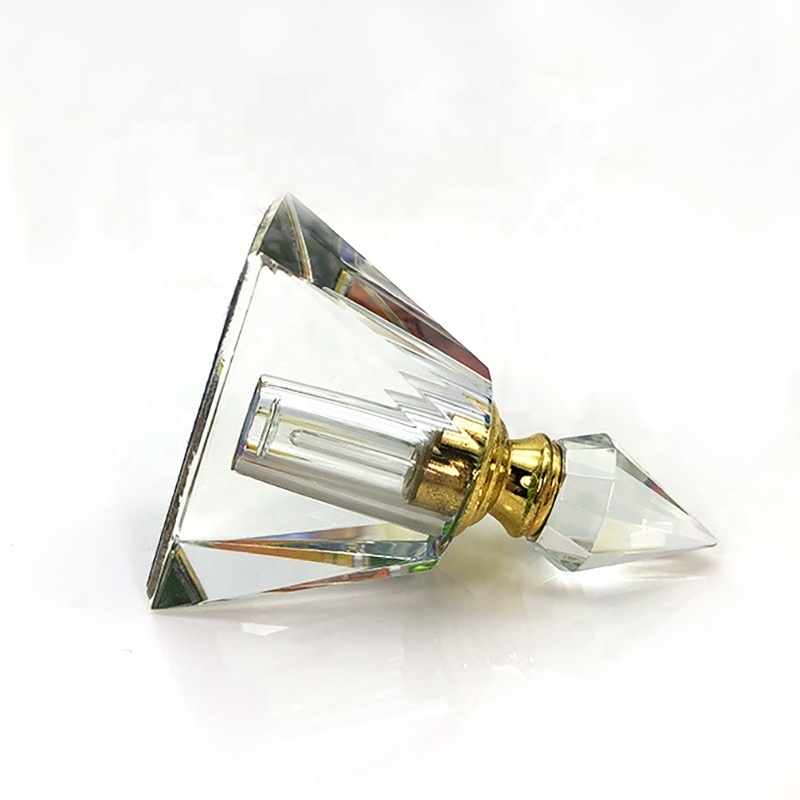 Custom Polished 3ml Triangular Pyramid Shaped Crystal Perfume Bottle Rainbow Glass Oil Bottle Perfume