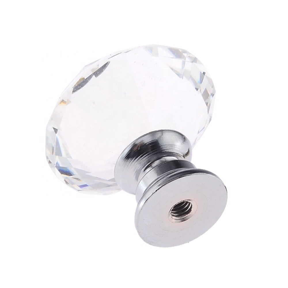 Decorative 30mm 40mm Clear Diamond Shaped Crystal Glass Pull Handle Cupboard Cabinet Drawer Door Furniture Knobs