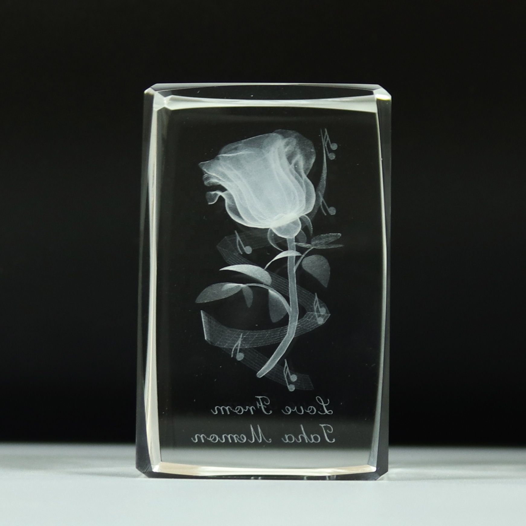 Custom 3D Laser Engraved Crystal Glass Rose Flower Cube With Colorful Led Light Base For Wedding Souvenirs Guests Gifts