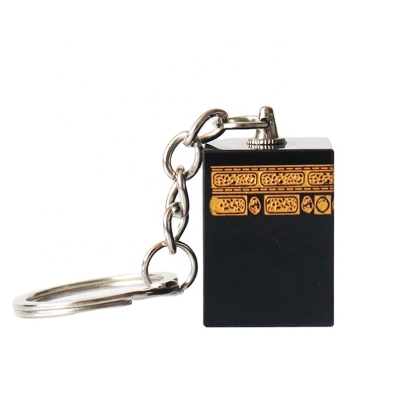 Custom Gold Engraving Crystal Kaaba Model Keychain For Religious Islamic Souvenir Gifts