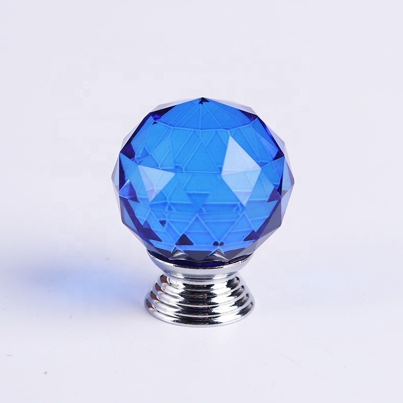 30mm Colored Round Faceted Crystal Wardrobe Furniture Kitchen Cabinet Glass Pull Handles Crystal Door Knobs