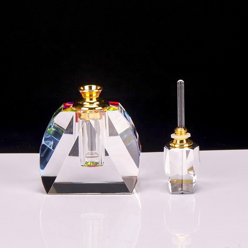 Wholesale 3ml K9 Crystal Perfume Bottle With Rainbow Plating On The Bottom Glass Perfume Oil Bottle With Stick