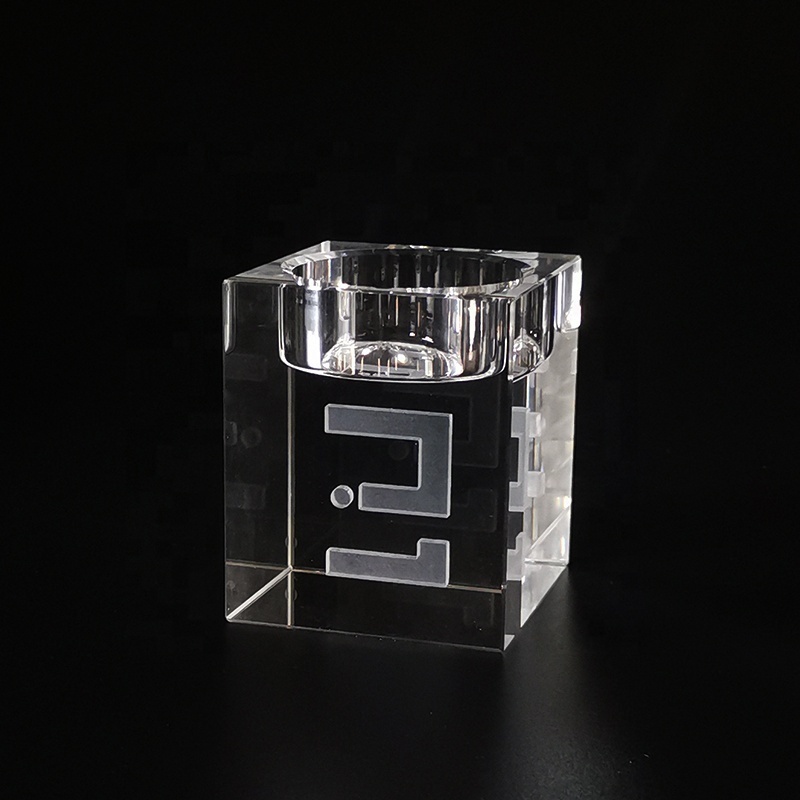 Custom Logo Engraved Crystal Tealight Candle Holders Square Glass Wedding Votive Candle Holder