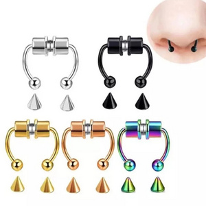 Body jewelry 316L stainless steel titanium magnetic septum nose ring bulk magnet face fake nose rings for women