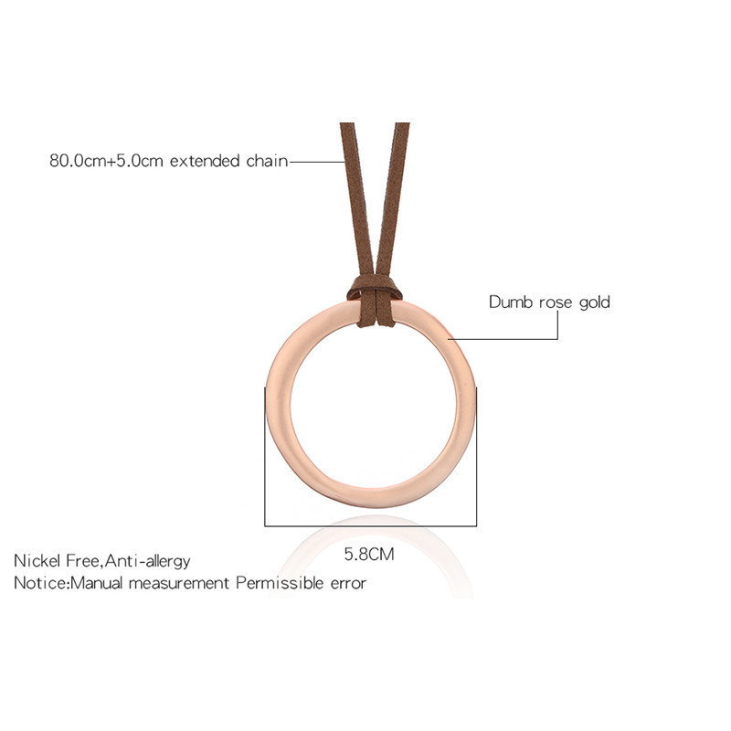 Handmade Vintage Rose Gold Silver Alloy Round Circle Pendant Necklace Long Leather Rope Chain Necklaces For Women