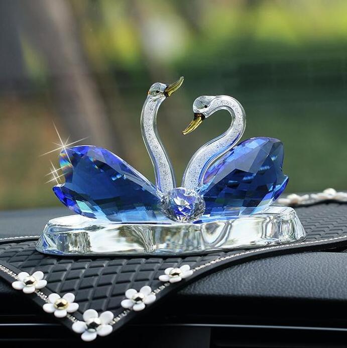 Unique couple crystal glass swans model handmade desk ornament wedding gifts crystal crafts glass swan