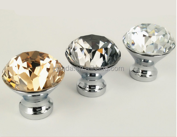 Best Selling Crystal Diamond Clear Crystal Glass Door Knobs With Screw Aluminum Alloy Furniture Handle For Drawer Wardrobe