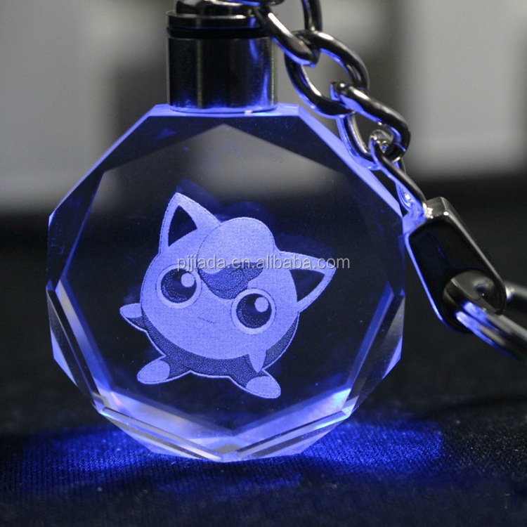 3D laser Engraved Animal Photo LED Crystal Keychains for Couples Key Rings Promotional Souvenir Gift