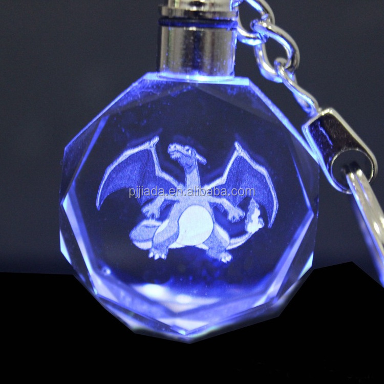 3D laser Engraved Animal Photo LED Crystal Keychains for Couples Key Rings Promotional Souvenir Gift