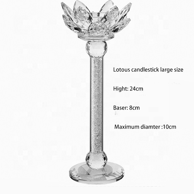 Glass Crystal Votive Lotus Flower Candle Holder Diamond Crushed Tall Pillar Base Candlestick Wedding Home Decoration