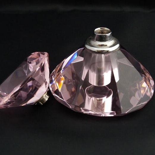 pink Newest diamond shape Crystal Dubai Glass Perfume Bottle  diamond Top for Oud Oil Empty  Vintage Refillable Arabic