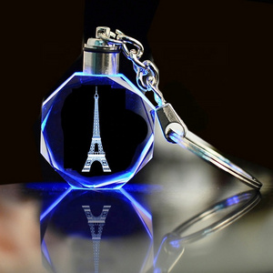 3D laser Engraved Animal Photo LED Crystal Keychains for Couples Key Rings Promotional Souvenir Gift