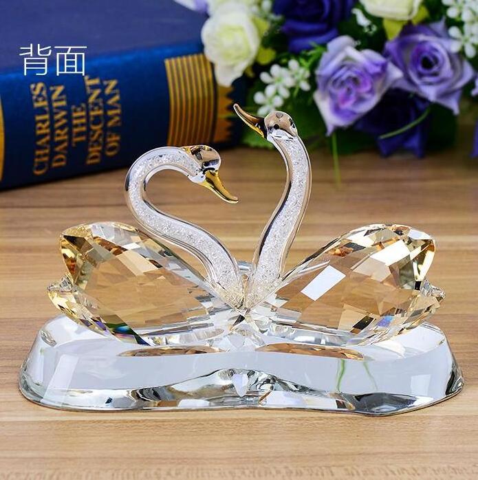 Unique couple crystal glass swans model handmade desk ornament wedding gifts crystal crafts glass swan