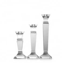 3 Piece Set Wholesale Candelabra Solid Glass Pillar Candle Stick Holders Clear Crystal Taper Candlestick