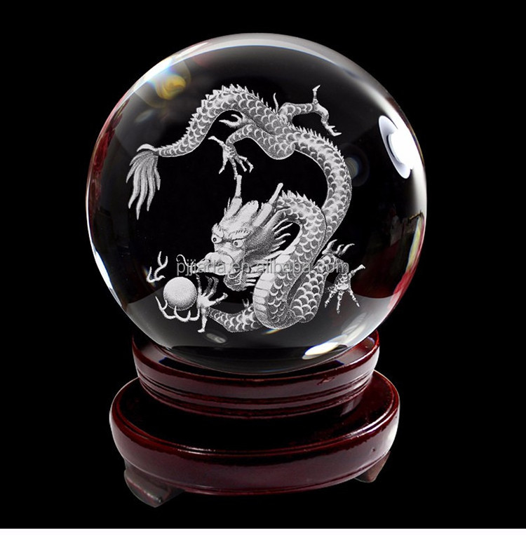 Customized 15cm/20cm 3D Laser Carved Solid Glass Dragon Ball K9  Decorative 3D Laser Crystal Balls