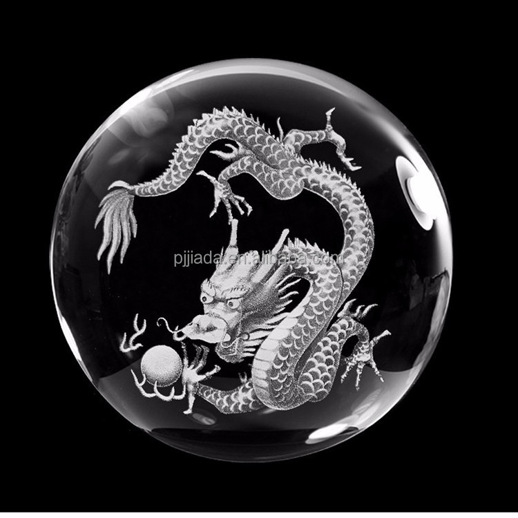 Customized 15cm/20cm 3D Laser Carved Solid Glass Dragon Ball K9  Decorative 3D Laser Crystal Balls