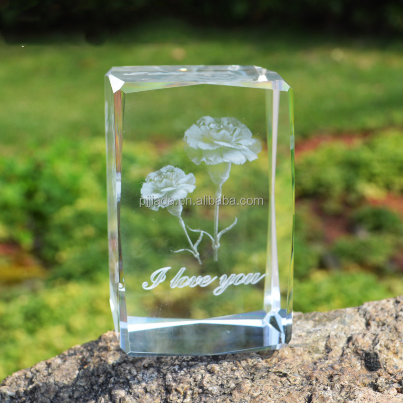 Quartz Glass Flower Ornaments Paperweight cut K9 crystal 3D Laser Engraved Crystal Cube