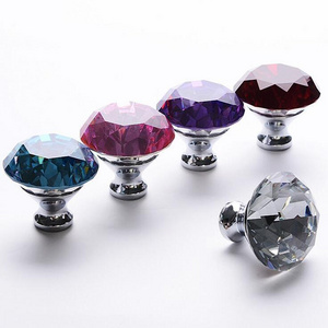 Latest design colorful diamond shape fashion luxury crystal glass knobs door handle furniture decor