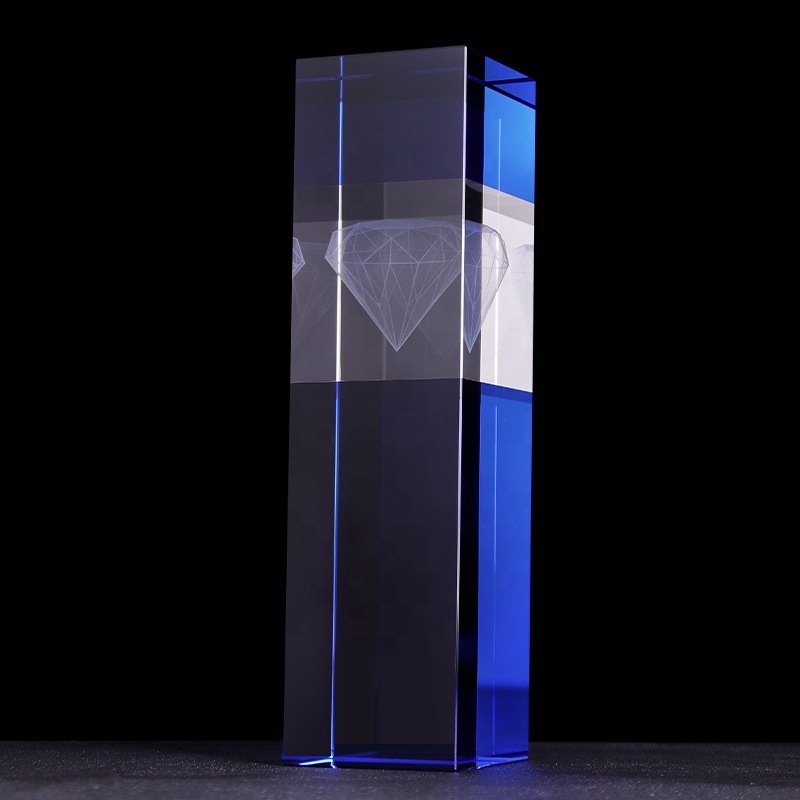 Customized 3d laser engraved crystal diamond cube trophy glass K9 sports meeting award souvenir crystal trophy