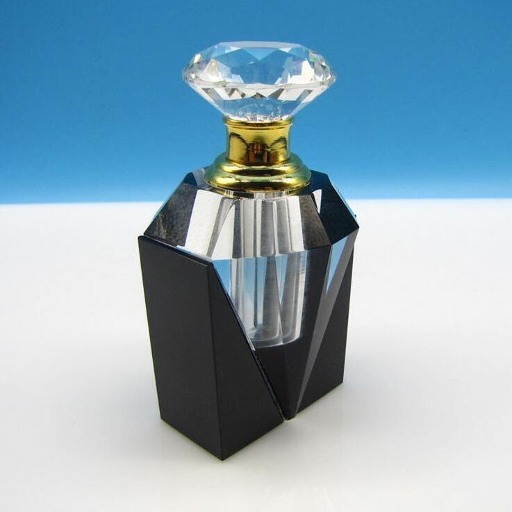 12ml Clear and black splice diamond luxury Refillable Women Parfum Vintage Empty K9 Crystal Cut Glass perfume Bottle