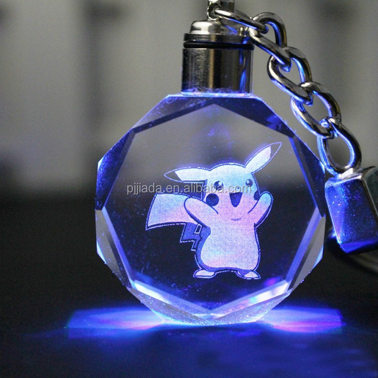 3D laser Engraved Animal Photo LED Crystal Keychains for Couples Key Rings Promotional Souvenir Gift