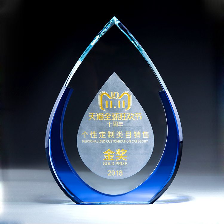 Creative Crystal Trophy Medal Customized Water Drop Authorization Card Staff Leadership Competition Honor award Souvenir