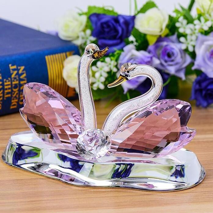 Unique couple crystal glass swans model handmade desk ornament wedding gifts crystal crafts glass swan