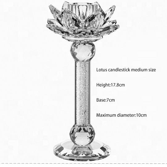 Glass Crystal Votive Lotus Flower Candle Holder Diamond Crushed Tall Pillar Base Candlestick Wedding Home Decoration