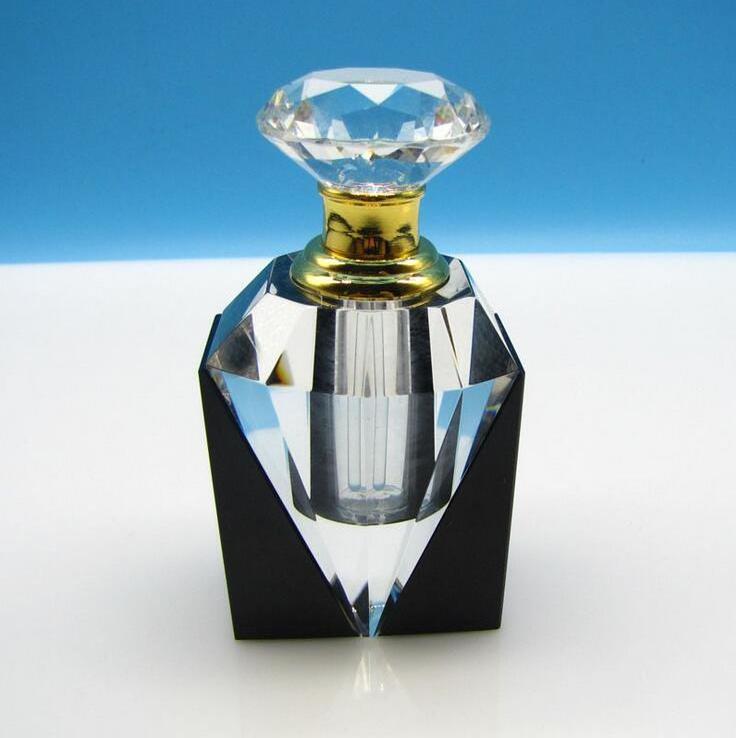 12ml Clear and black splice diamond luxury Refillable Women Parfum Vintage Empty K9 Crystal Cut Glass perfume Bottle