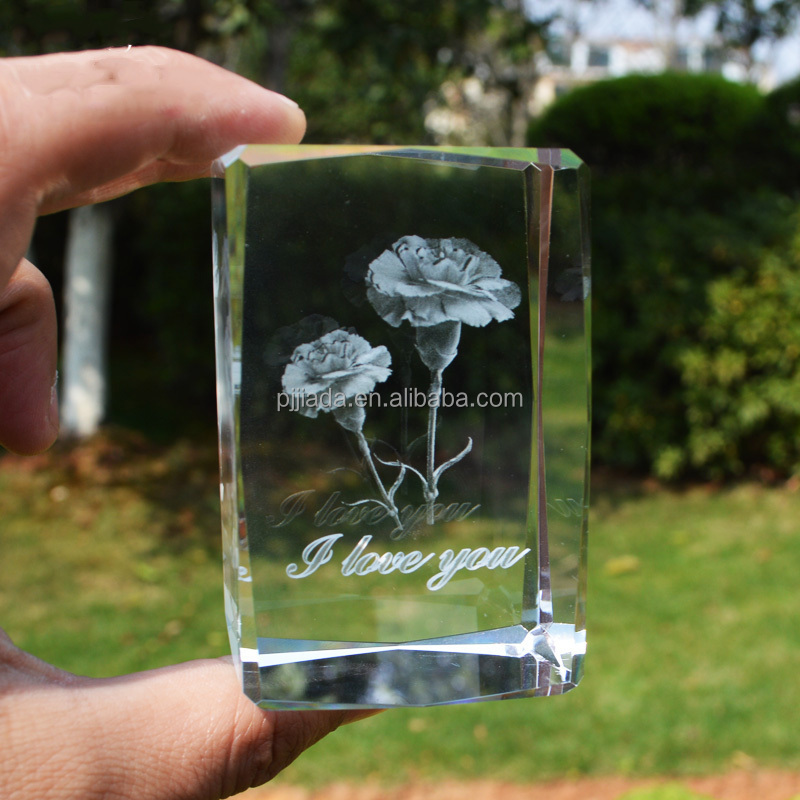 Quartz Glass Flower Ornaments Paperweight cut K9 crystal 3D Laser Engraved Crystal Cube