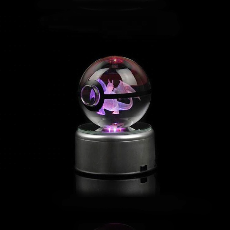 Custom Crystal Pokemon Ball Illuminates 3D Laser Engraved Pokemon Crystal Ball