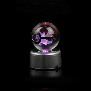 Custom Crystal Pokemon Ball Illuminates 3D Laser Engraved Pokemon Crystal Ball