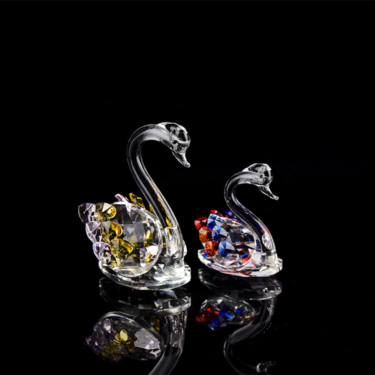 Wholesale Exquisite Design Blue Crystal Swan Pair Crystal Animal Glass Sculpture For Wedding Souvenir Gifts And Home Decor