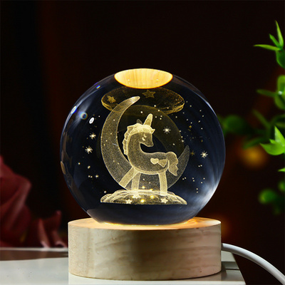 3d Laser Engraved Solar System Planet Sphere Crystal Ball Souvenir Crystal Ball With Wood Led Light