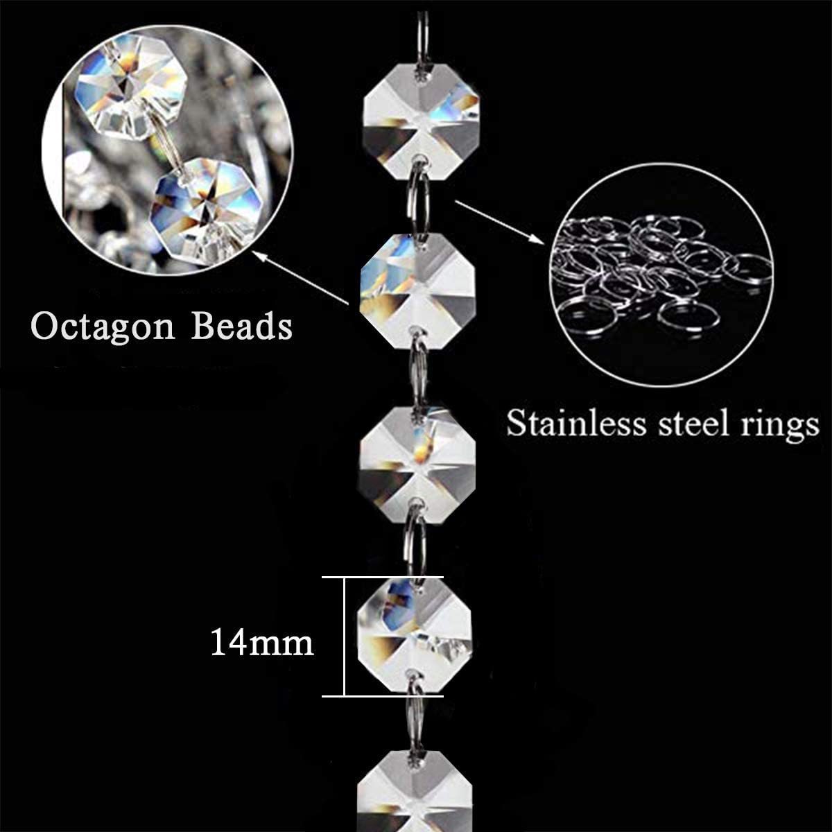 Hanging 14mm Clear Glass Crystal Octagon Beads Lamp Chain Garland for Chandelier and Wedding Home Decoration